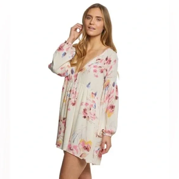 Billabong Until Tomorrow Floral Dress White & Pink Short Mini Casual Dress - Picture 3 of 16